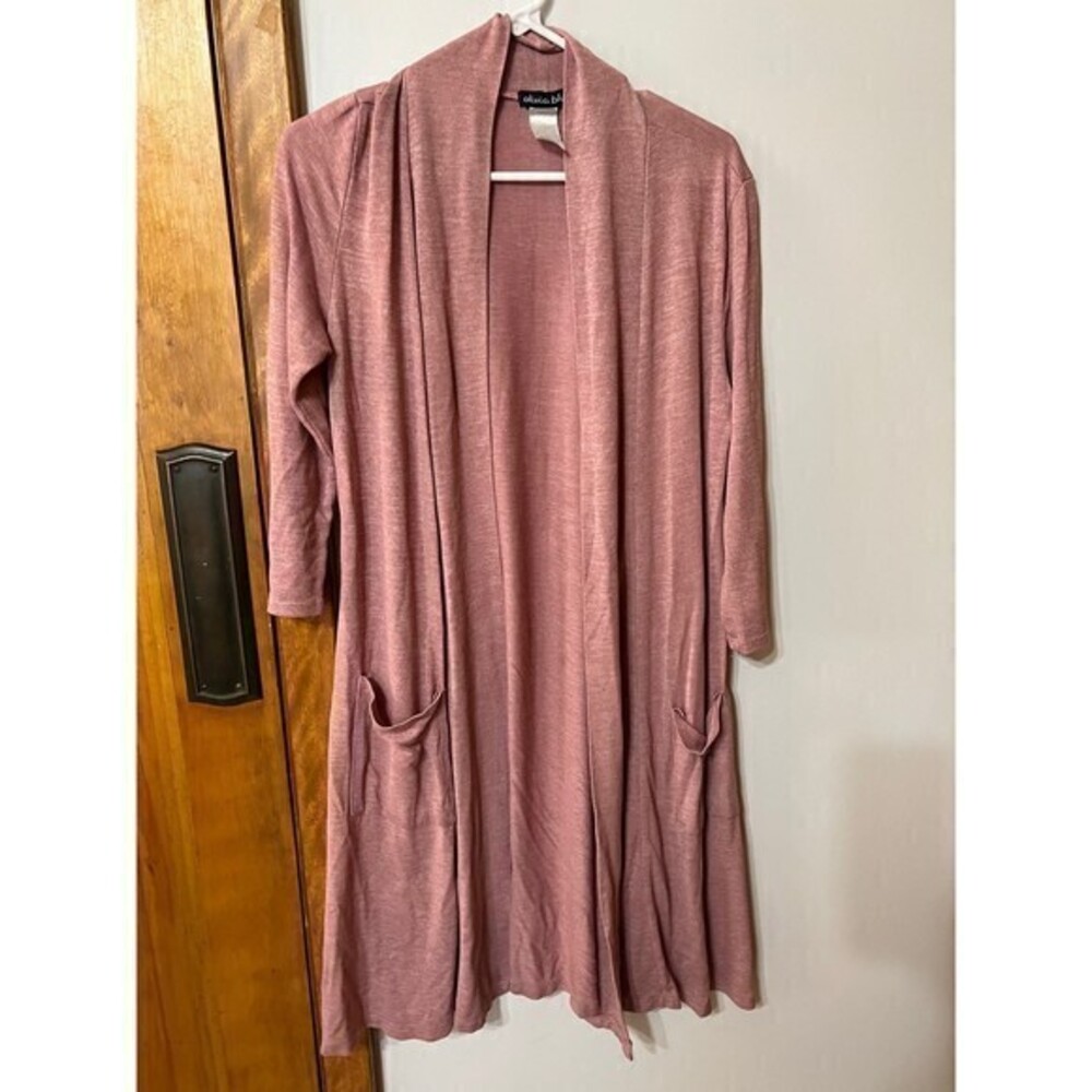 Maternity Olivia blu Pink Long Open Cardigan with Pockets 3/4 Sleeves Medium